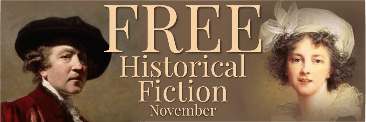 Banner for the 'Free Historical Fiction' book giveaway in November 2025, featuring 44 free ebooks including historical romance and mystery.