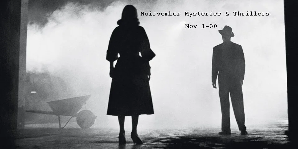 Graphic banner for the Noirvember Mysteries & Thrillers giveaway, offering free hardboiled and noir books for November 2025.