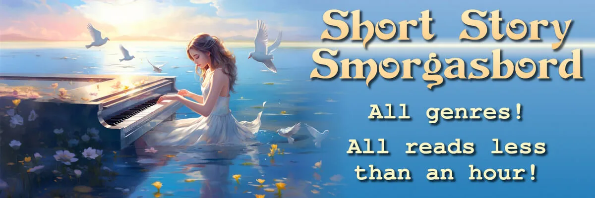 Banner for the 'Short Story Smorgasbord' book giveaway in November. This free book promo features free short stories, novellas, and samples from over 120 authors across sci-fi, fantasy, and mystery genres.