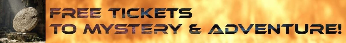FREE Tickets to Mystery and Adventure Banner with fiery orange background and bold text “Free Tickets to Mystery & Adventure!” promoting a free book promo for action, adventure, mystery, thriller, and science fiction ebooks.