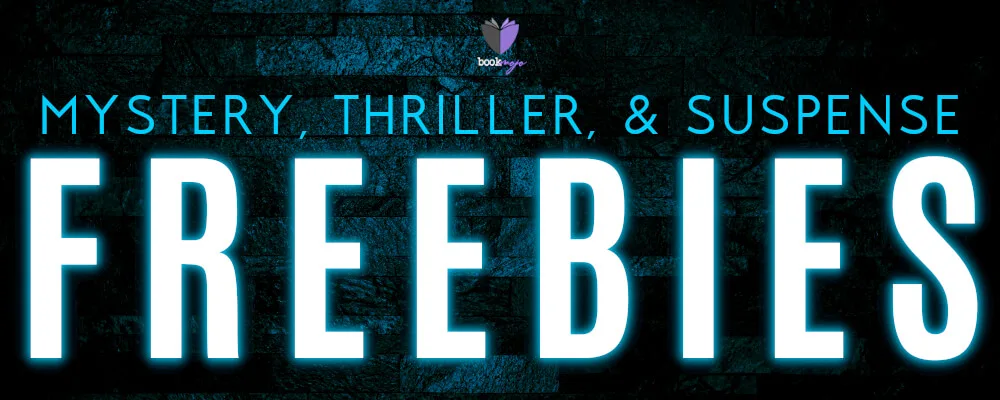 Mystery, thriller, and suspense promo banner with glowing blue text on dark background