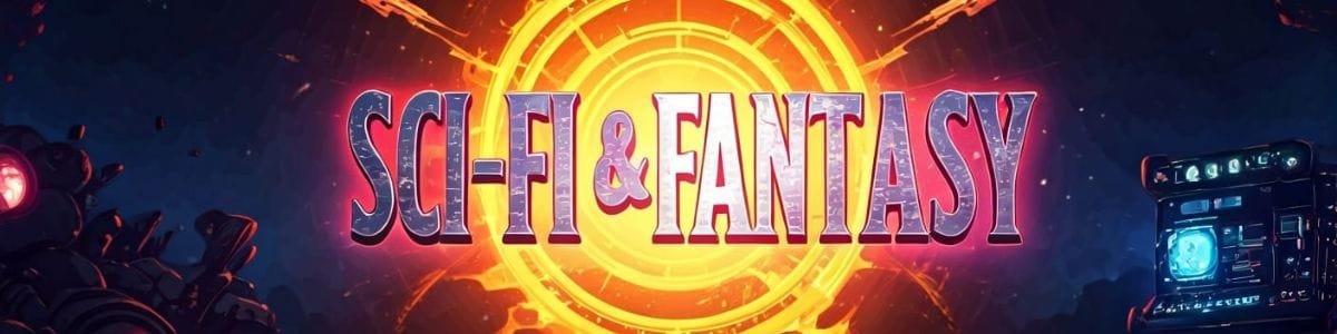 Banner for the FREE Sci-Fi & Fantasy promo showing a bright sci-fi portal with glowing rings and bold text reading “Sci-Fi & Fantasy,” flanked by futuristic tech elements against a dark space-like background.